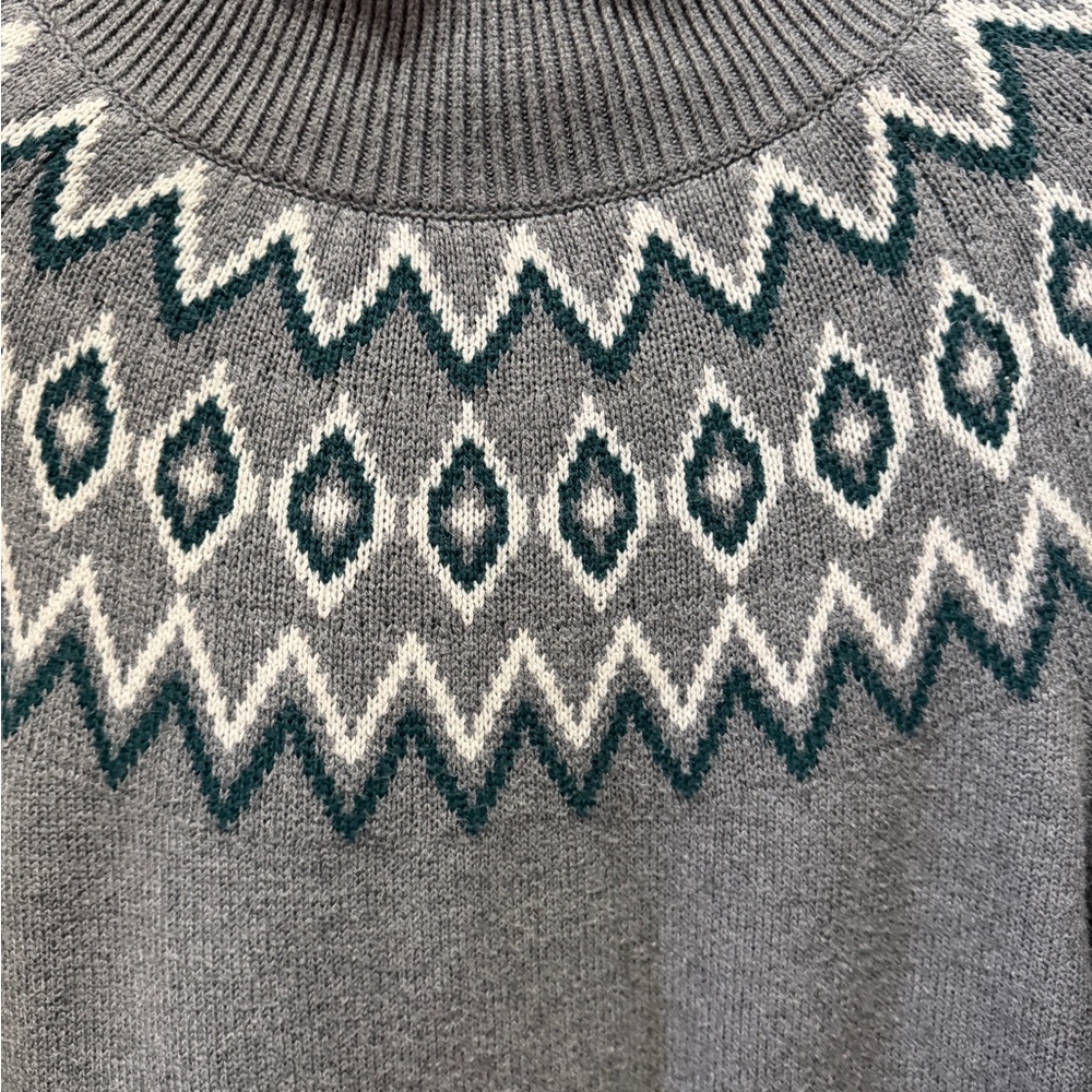 LOFT Grey Sweater with Green and White Fair Isle Yoke - Picture 3 of 3